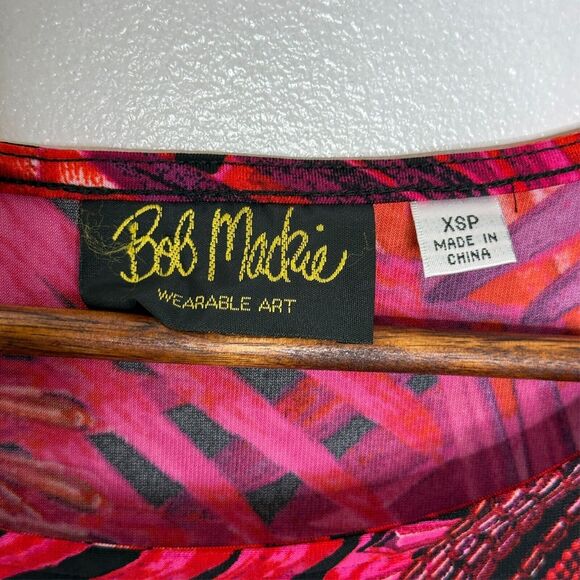 Bob Mackie XS Wearable Art Maxi Dress Tropical Pink Palm Print Statement - Picture 3 of 7